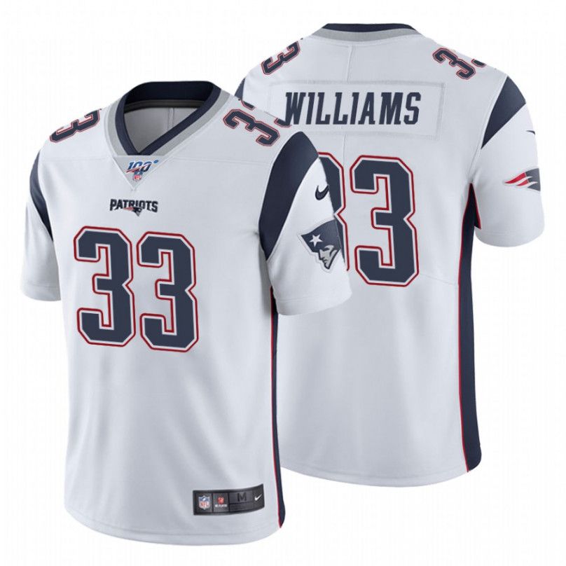 Men New England Patriots #33 Joejuan Williams Nike White 100th Vapor Limited NFL Jersey